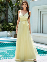 Load image into Gallery viewer, Color=Yellow | Floor Length V Neck Evening Gown-Yellow 1