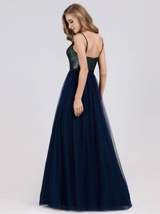 Color=Navy Blue | Elegant A Line Long Tulle Bridesmaid Dresses Ep07392-Navy Blue 4