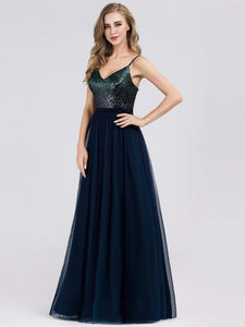 Color=Navy Blue | Elegant A Line Long Tulle Bridesmaid Dresses Ep07392-Navy Blue 1