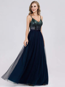 Color=Navy Blue | Elegant A Line Long Tulle Bridesmaid Dresses Ep07392-Navy Blue 2