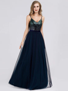 Color=Navy Blue | Elegant A Line Long Tulle Bridesmaid Dresses Ep07392-Navy Blue 3