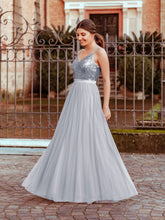 Load image into Gallery viewer, Color=Silver | Elegant A Line Long Tulle Bridesmaid Dresses Ep07392-Silver 1