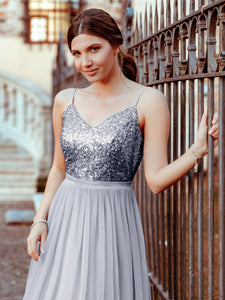 Color=Silver | Elegant A Line Long Tulle Bridesmaid Dresses Ep07392-Silver 2