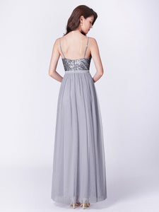 Color=Silver | Elegant A Line Long Tulle Bridesmaid Dresses Ep07392-Silver 4