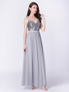 Color=Silver | Elegant A Line Long Tulle Bridesmaid Dresses Ep07392-Silver 5