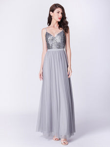 Color=Silver | Elegant A Line Long Tulle Bridesmaid Dresses Ep07392-Silver 6
