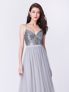Color=Silver | Elegant A Line Long Tulle Bridesmaid Dresses Ep07392-Silver 7
