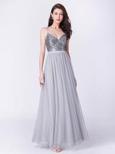 Color=Silver | Elegant A Line Long Tulle Bridesmaid Dresses Ep07392-Silver 3