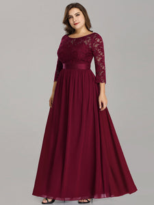Color=Burgundy | Plus Size Lace Wholesale Bridesmaid Dresses With Long Lace Sleeve-Burgundy 4