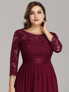 Color=Burgundy | Plus Size Lace Wholesale Bridesmaid Dresses With Long Lace Sleeve-Burgundy 5