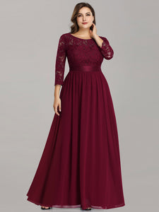 Color=Burgundy | Plus Size Lace Wholesale Bridesmaid Dresses With Long Lace Sleeve-Burgundy 1