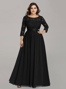 Color=Black | Plus Size Lace Wholesale Bridesmaid Dresses With Long Lace Sleeve-Black 4