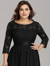 Load image into Gallery viewer, Color=Black | Plus Size Lace Wholesale Bridesmaid Dresses With Long Lace Sleeve-Black 5