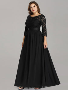 Color=Black | Plus Size Lace Wholesale Bridesmaid Dresses With Long Lace Sleeve-Black 1
