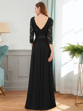Load image into Gallery viewer, COLOR=Black | See-Through Floor Length Lace Evening Dress With Half Sleeve-Black  6