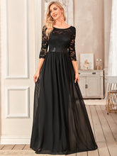 Load image into Gallery viewer, COLOR=Black | See-Through Floor Length Lace Evening Dress With Half Sleeve-Black  2