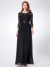 Load image into Gallery viewer, COLOR=Black | See-Through Floor Length Lace Evening Dress With Half Sleeve-Black  7