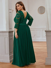 Load image into Gallery viewer, COLOR=Dark Green | See-Through Floor Length Lace Evening Dress With Half Sleeve-Dark Green 7