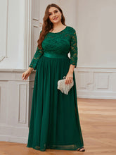 Load image into Gallery viewer, Color=Dark Green | Plus Size See-Through Floor Length Lace Evening Dress With Half Sleeve-Dark Green 3