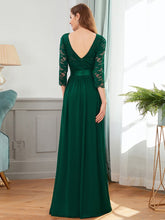 Load image into Gallery viewer, COLOR=Dark Green | See-Through Floor Length Lace Evening Dress With Half Sleeve-Dark Green 2