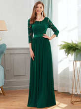 Load image into Gallery viewer, COLOR=Dark Green | See-Through Floor Length Lace Evening Dress With Half Sleeve-Dark Green 1
