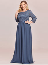 Load image into Gallery viewer, COLOR=Dusty Navy | See-Through Floor Length Lace Evening Dress With Half Sleeve-Dusty Navy 3