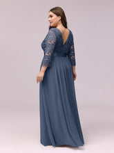 Load image into Gallery viewer, COLOR=Dusty Navy | See-Through Floor Length Lace Evening Dress With Half Sleeve-Dusty Navy 2