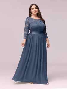 COLOR=Dusty Navy | See-Through Floor Length Lace Evening Dress With Half Sleeve-Dusty Navy 3