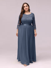 Load image into Gallery viewer, COLOR=Dusty Navy | See-Through Floor Length Lace Evening Dress With Half Sleeve-Dusty Navy 4