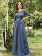 Load image into Gallery viewer, COLOR=Dusty Navy | See-Through Floor Length Lace Evening Dress With Half Sleeve-Dusty Navy 1