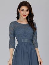Load image into Gallery viewer, COLOR=Dusty Navy | See-Through Floor Length Lace Evening Dress With Half Sleeve-Dusty Navy 5