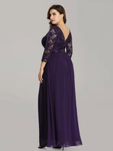 Load image into Gallery viewer, COLOR=Dark Purple | See-Through Floor Length Lace Evening Dress With Half Sleeve-Dark Purple 2