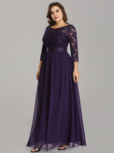 COLOR=Dark Purple | See-Through Floor Length Lace Evening Dress With Half Sleeve-Dark Purple 9