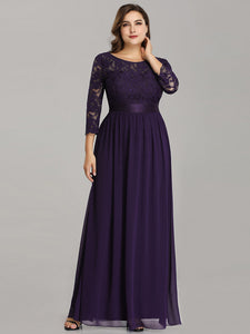 COLOR=Dark Purple | See-Through Floor Length Lace Evening Dress With Half Sleeve-Dark Purple 8