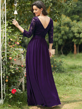 Load image into Gallery viewer, COLOR=Dark Purple | See-Through Floor Length Lace Evening Dress With Half Sleeve-Dark Purple 2