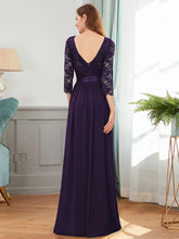 Load image into Gallery viewer, COLOR=Dark Purple | See-Through Floor Length Lace Evening Dress With Half Sleeve-Dark Purple 6