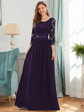 Load image into Gallery viewer, COLOR=Dark Purple | See-Through Floor Length Lace Evening Dress With Half Sleeve-Dark Purple 5
