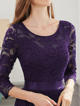 Load image into Gallery viewer, COLOR=Dark Purple | See-Through Floor Length Lace Evening Dress With Half Sleeve-Dark Purple 7