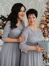 Load image into Gallery viewer, Color=Grey | Plus Size Lace Wholesale Bridesmaid Dresses With Long Lace Sleeve-Grey 6