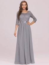 Load image into Gallery viewer, Color=Grey | Plus Size Lace Wholesale Bridesmaid Dresses With Long Lace Sleeve-Grey 5