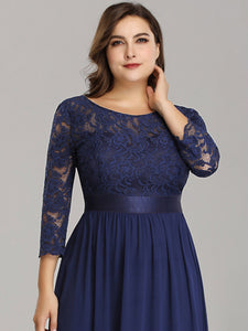 Color=Navy Blue | Plus Size Lace Wholesale Bridesmaid Dresses With Long Lace Sleeve-Navy Blue 6