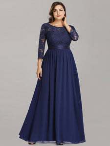 Color=Navy Blue | Plus Size Lace Wholesale Bridesmaid Dresses With Long Lace Sleeve-Navy Blue 2