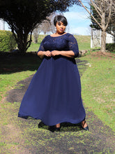 Load image into Gallery viewer, Color=Navy Blue | Plus Size Lace Wholesale Bridesmaid Dresses With Long Lace Sleeve-Navy Blue 1