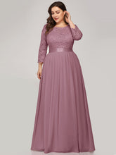 Load image into Gallery viewer, Color=Purple Orchid | Plus Size Lace Wholesale Bridesmaid Dresses With Long Lace Sleeve-Purple Orchid 4