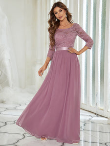 Color=Purple Orchid | Elegant Empire Waist Wholesale Bridesmaid Dresses With Long Lace Sleeve-Purple Orchid 1