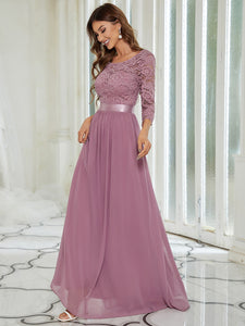Color=Purple Orchid | Elegant Empire Waist Wholesale Bridesmaid Dresses With Long Lace Sleeve-Purple Orchid 4