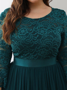 COLOR=Teal | See-Through Floor Length Lace Evening Dress With Half Sleeve-Teal 5