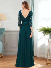 Load image into Gallery viewer, COLOR=Teal | See-Through Floor Length Lace Evening Dress With Half Sleeve-Teal 2