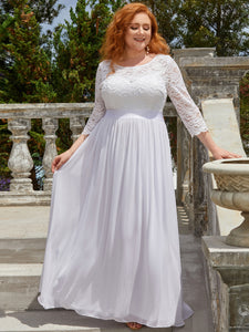 Color=White | Plus Size Lace Wholesale Bridesmaid Dresses With Long Lace Sleeve-White 5