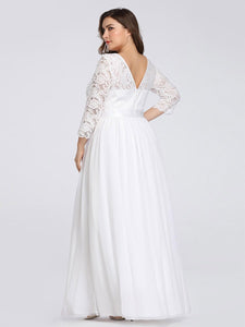 Color=White | Elegant Empire Waist Wholesale Bridesmaid Dresses With Long Lace Sleeve-White 7
